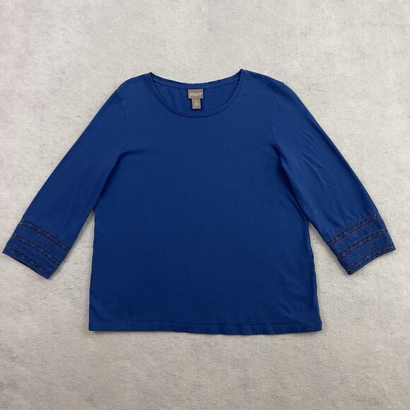 Chicos Top Womens 1 US Small Blue Shirt Embroidered 3/4 Sleeve Causal - Picture 3 of 12